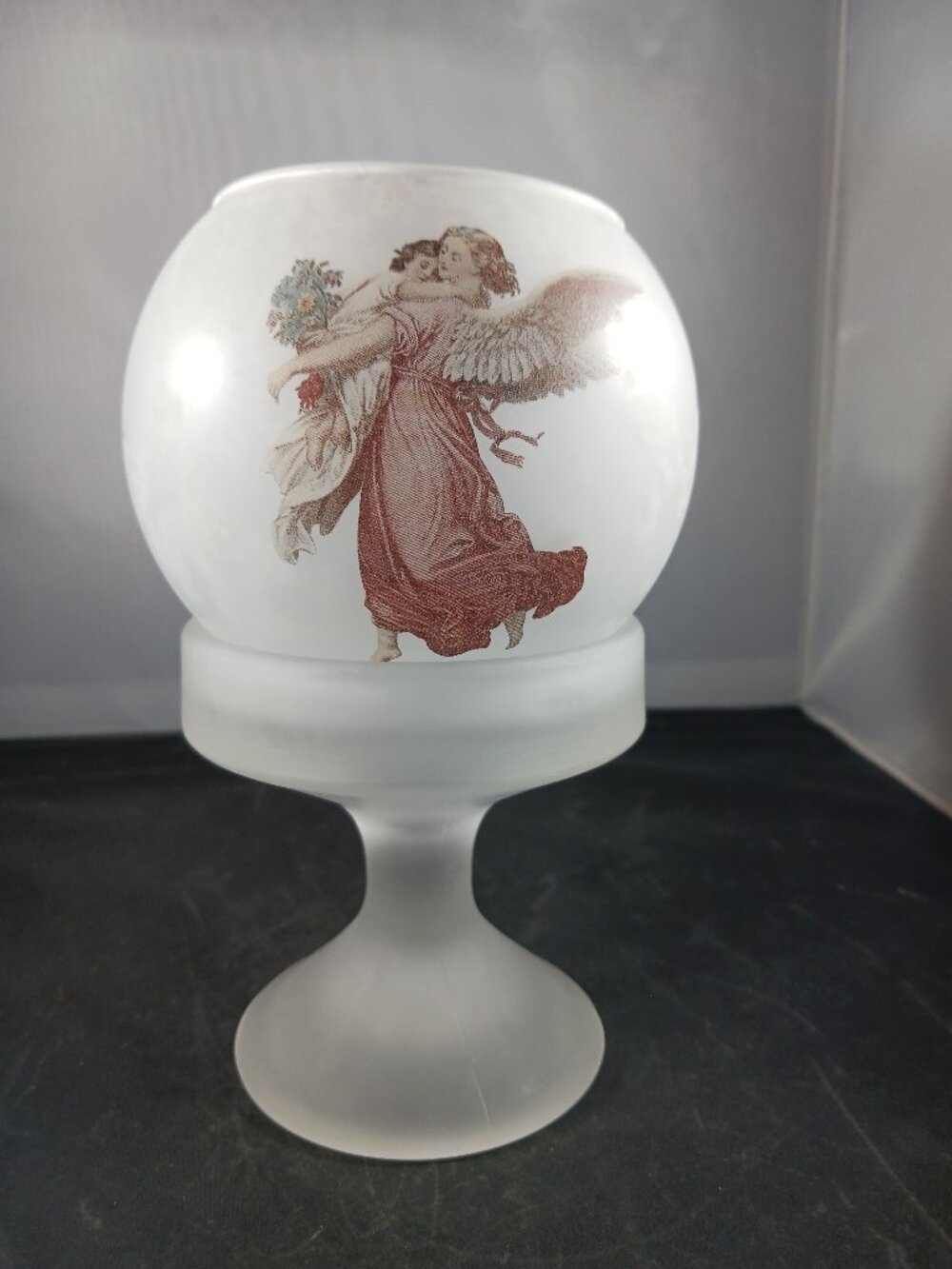 Vintage Frosted White Glass Fairy Lamp Pedestal Stand Victorian Angel Style